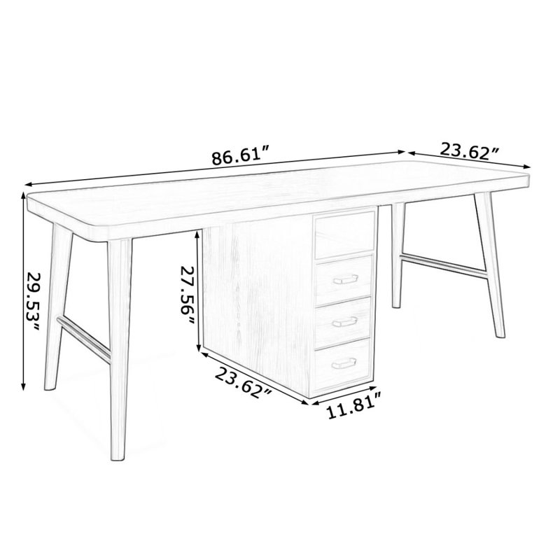 Light chestnut color Rectangular Solid Wood Executive Desk with drawers desk, 29.53" H x 86.61" W x 23.62" D