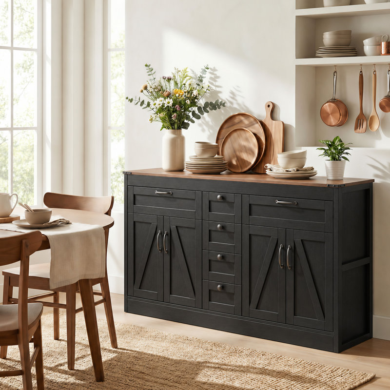Buffet, armoire de rangement 55 po, Noir