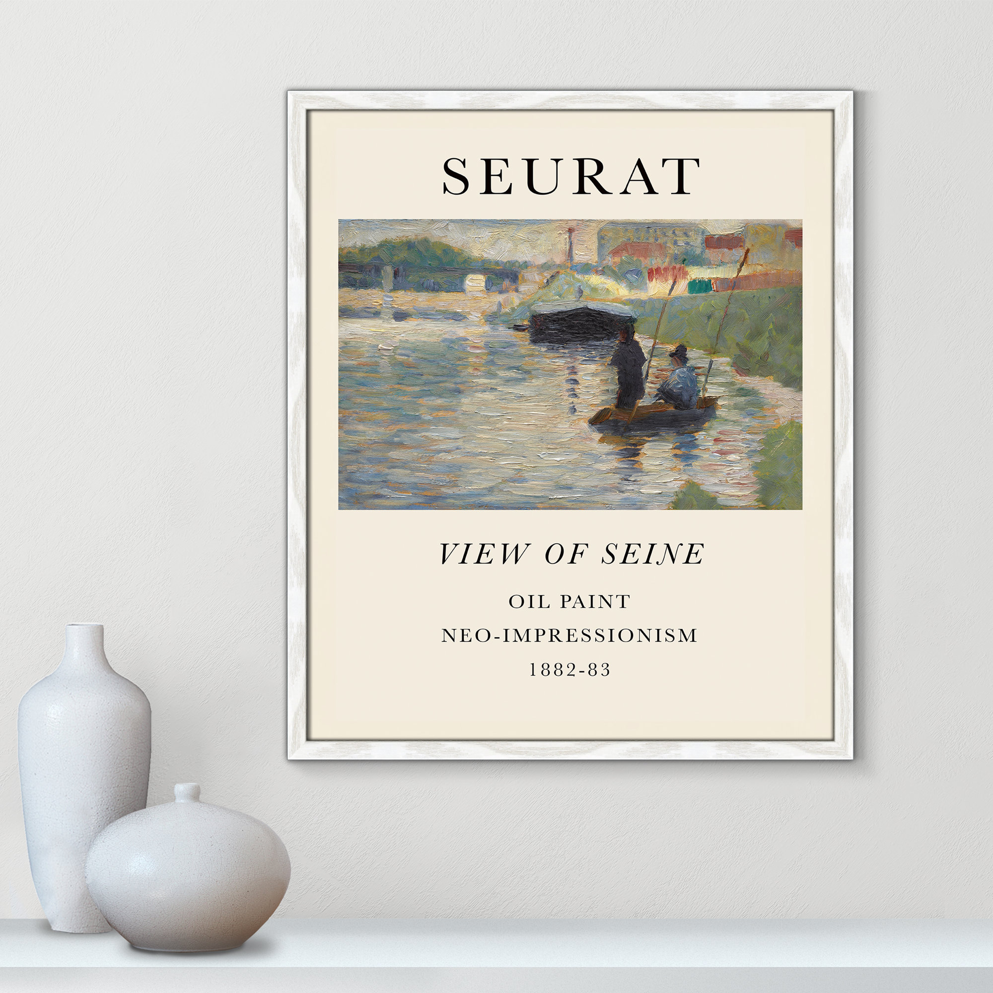 View Of Seine by Georges Seurat, White Single Picture Frame, 25.5" H x 21.5" W x 0.75" D, No