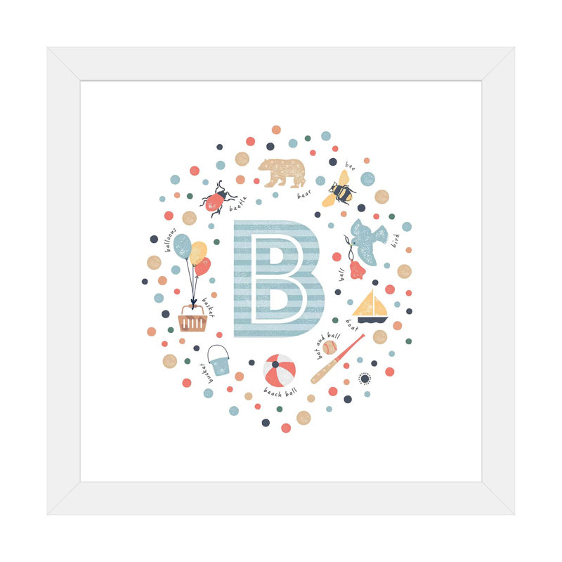 Lettre illustrée B bleue - impression, Blanc, H 16 po x l 16 po x p 1 po, Papier encadré blanc