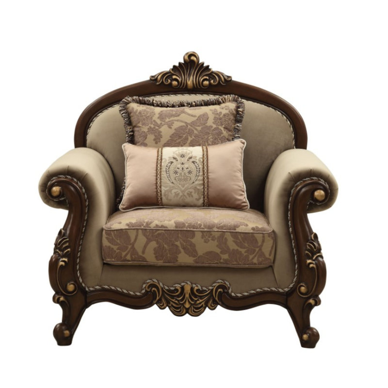 Dandre 49" Wide Velvet Armchair in Beige/Walnut