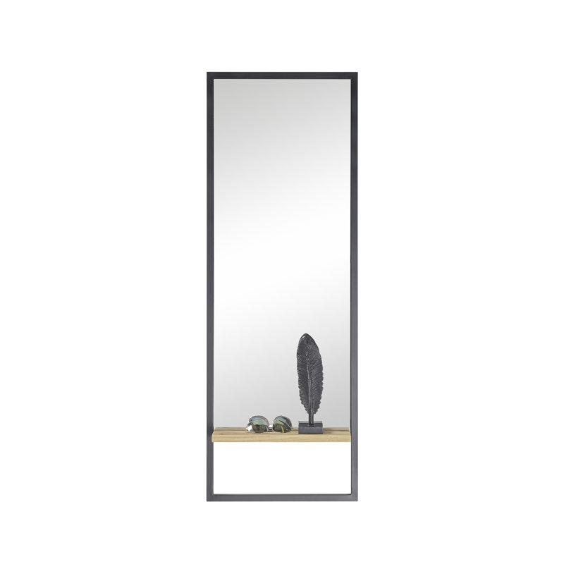 Wood Framed Wall Mounted Full Length Mirror in Black, 125cm H x 44cm W
