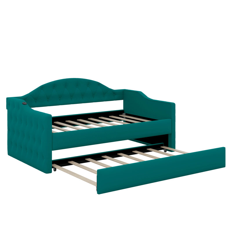 Lit de jour simple capitonné et rembourré avec couchette, canapé-lit en velours avec ports USB et ports de charge de type C