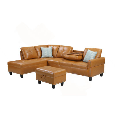 Irine Faux Leather Sectional Sofa With Ottoman