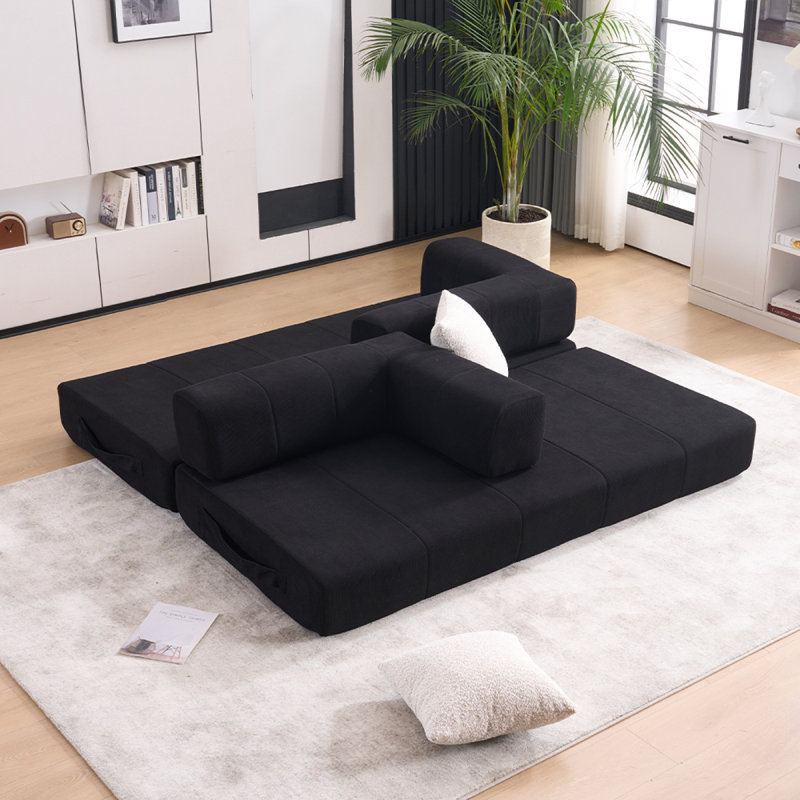 Cozyform Convertible Corduroy Sectional Couch With Ottoman & Pillows, Modular L Shaped Sleeper Sofa, Boneless Cloud Couch For Living Room Furniture, Ginge Yellow