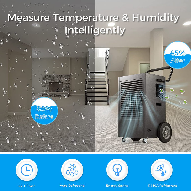 R.W.FLAME 190 Pints Tower Dehumidifier for Rooms up to 10000 Cubic Feet with Remote Included