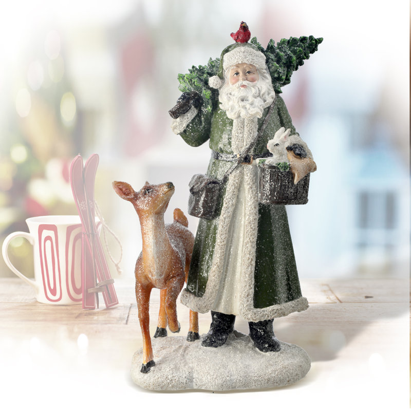 Forêt en résine de père noël avec chevreuil