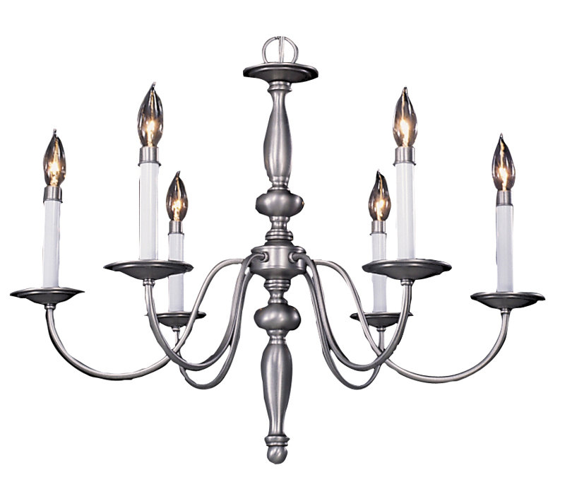 Lustree 6 lumières façon bougie/classique Goetz, Étain satiné