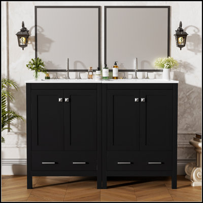 Meuble-lavabo de 48 pouces avec lavabo encastré intégré, armoire de rangement, portes à fermeture en douceur, tiroir divisé et tablette à double couche pour un rangement polyvalent