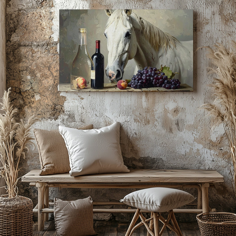 Toile murale fantaisiste «cheval et vin», H 9 po x l 12 po