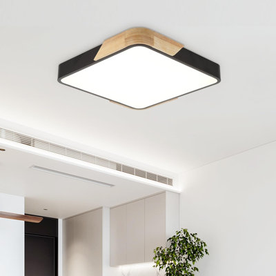 Modern Flush Mount Ceiling Light Fixture,Minimalist Wood Style Dimmable LED Ceiling Light,Square Lighting Lamp Warm White 3000K For Bedroom Living Room Dining Room (Black, 11.81'')