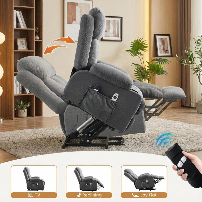 Fauteuil inclinable électrique ultra doux avec chaleur et massage, Gris