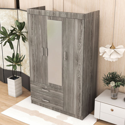 Elegant 3-Door Armoire Wardrobe with Storage Shelves, Lockable Drawer and Full-Length Mirror by Ebern Designs