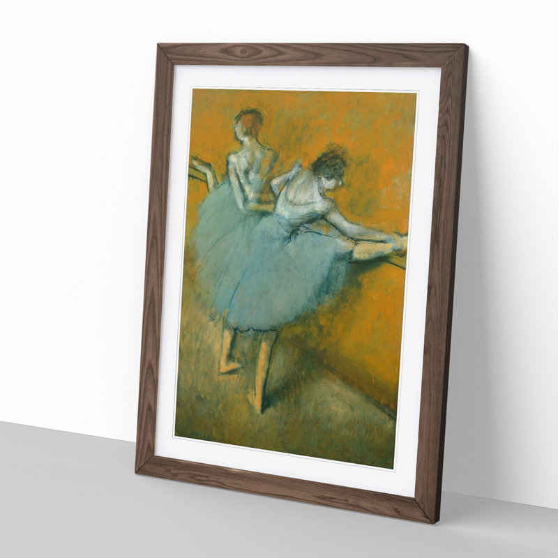 Ballet Ballerina Dancers at the Bar by Edgar Degas - Picture Frame Painting, 36cm H x 27cm W x 2cm D, Walnut Framed