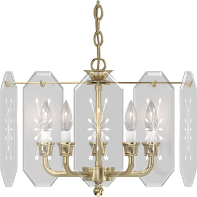 5-LIGHT POLISHED BRASS CHANDELIER WITH CLEAR BEVELED GLASS