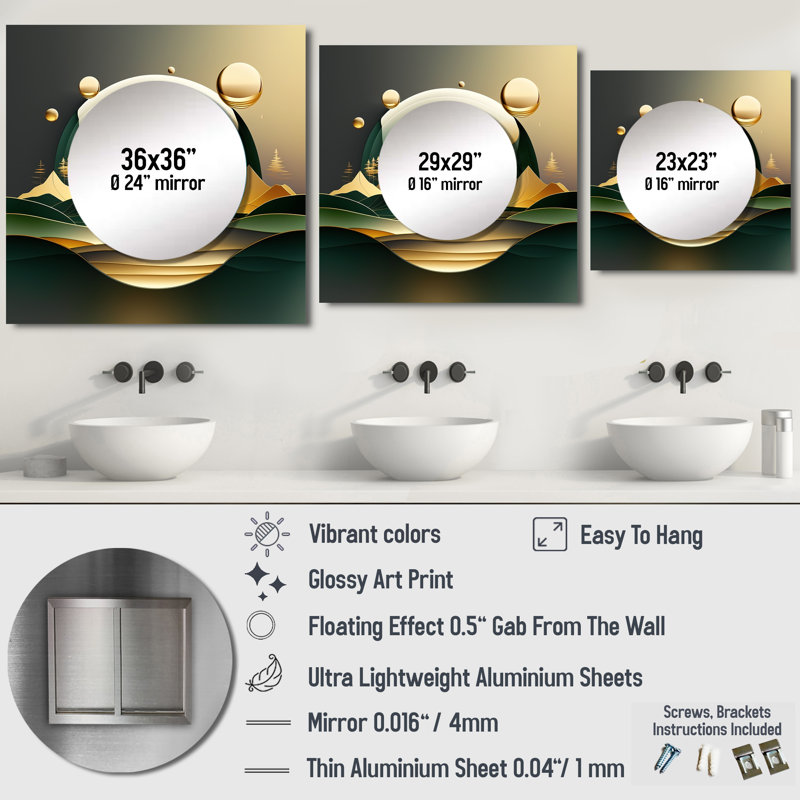 Whitting - Miroir abstrait mural carré en marbre pour chambre à coucher, 29 po x 29 po