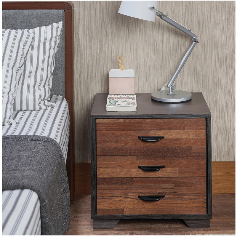 Walnut and Espresso 3-drawer Rectangular Accent Table, Walnut/Black