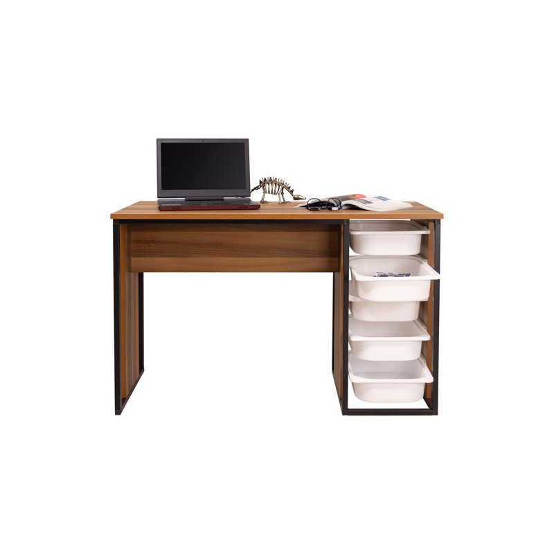 Alyea 48'' W Rectangle Computer Desk 2 Way Usable Hobby Activity Table with Drawers, Walnut