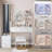 Full Body Mirror Cabinet + Round Mirror LED Vanity Table + Cushioned Stool, 17" diameter LED Mirror, Touch Control, 3-color, Brightness adjustable, Large Desktop, Multi-layer High Capacity Storage-1945758824