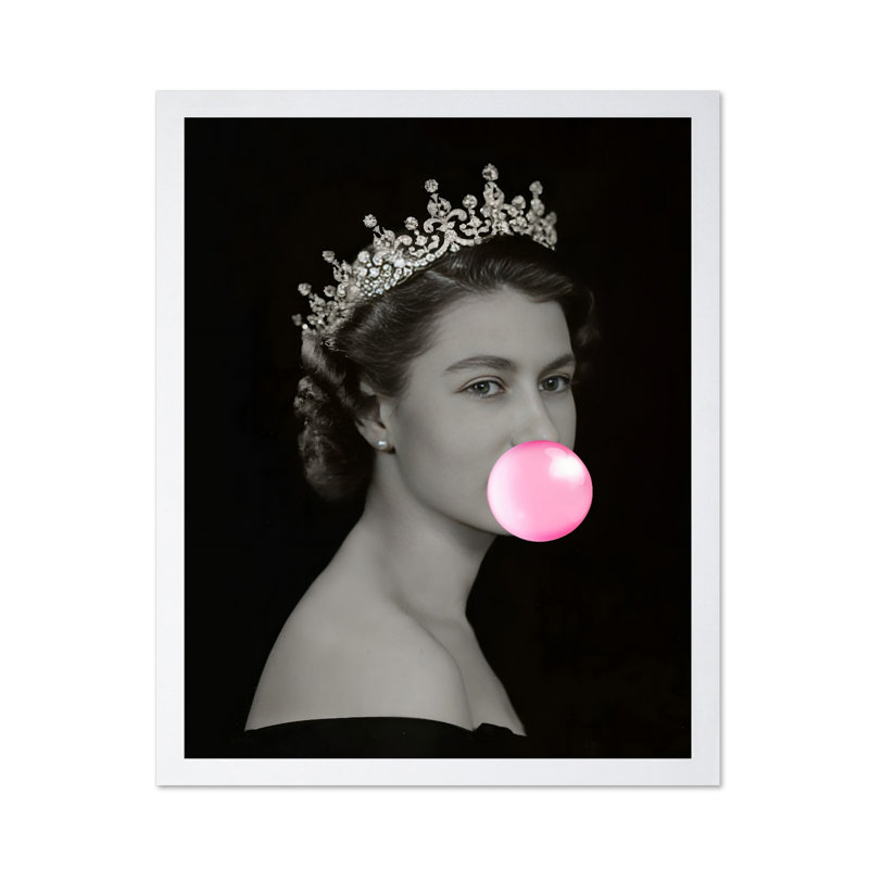 Queen Elizabeth Pink Bubble Gum No2, 12"H x 16"W, Poster, White Framed