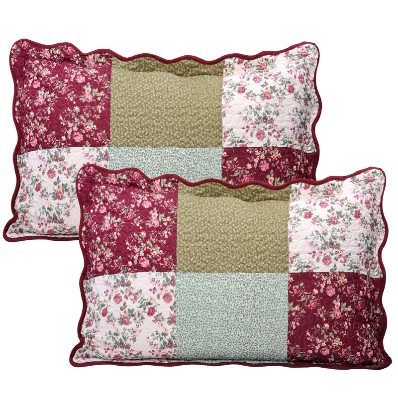 8 Piece Patchwork Bedspread Set, Burgundy, King Quilt + 4 Shams + 3 Throw Pillows