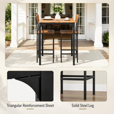 Ensemble de salle à manger industriel 3 pièces avec table carrée et tabourets, design gain de place pour les petites cuisines et les maisons modernes