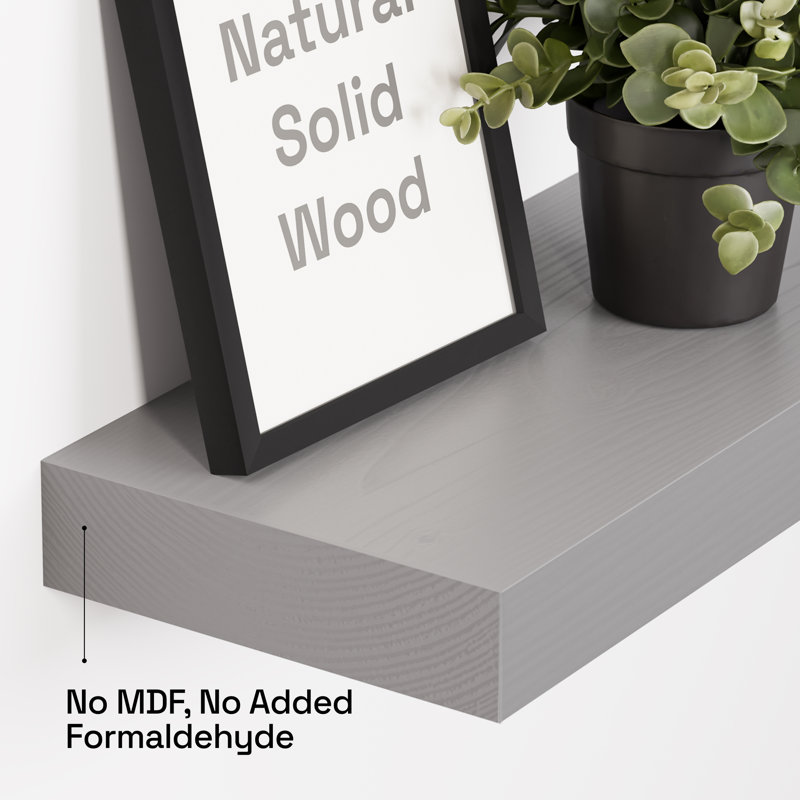 Solid Wood Floating Shelves, Wooden Shelves for Wall Storage, 1.5" H x 24" W x 6.7" D, Weathered Gray
