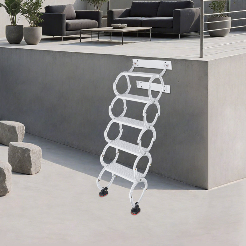 5 Steps Wall Mounted Retractable Ladder, White