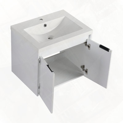 Meuble-lavabo de salle de bain avec lavabo en résine à fermeture en douceur et fixation flottante