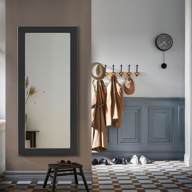 Miroir mural en bois surdimensionné pleine grandeur, 65 po x 30 po, Noir