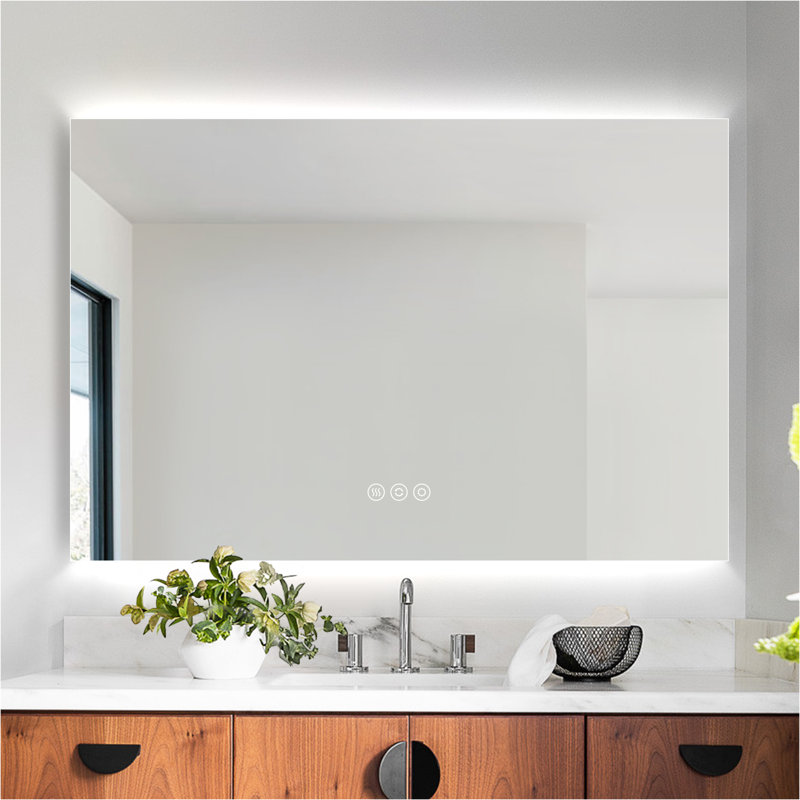 Frameless Backlit LED Bathroom Vanity Mirror, Horizontal/Vertical, 36" x 24"