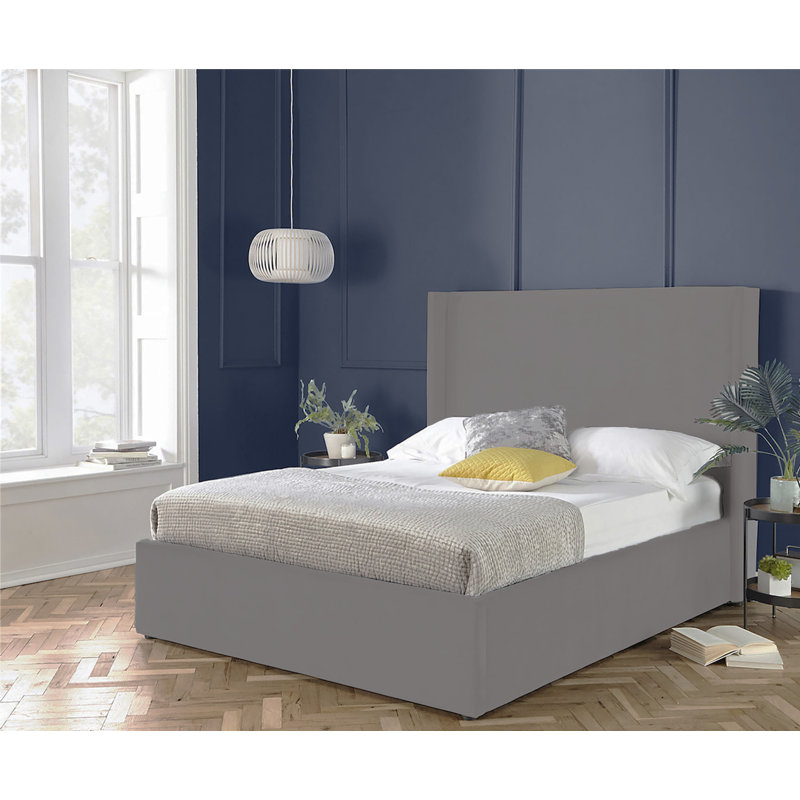 Plain Wing Kailua Upholstered Bed Frame - Plush Velvet Wingback with Sprung Slats, Double (4'6), Silver