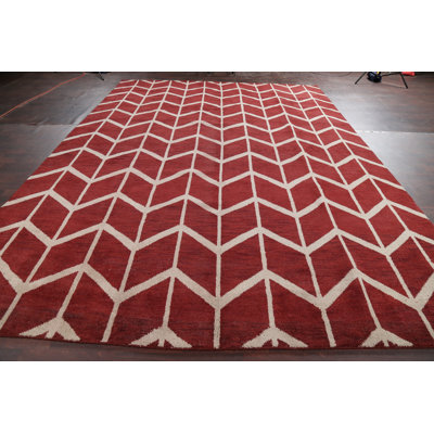 Tapis en laine rouge/bourgogne 10 pi x 14 pi 0 po one-of-kind à la main noué la new age Plainfield