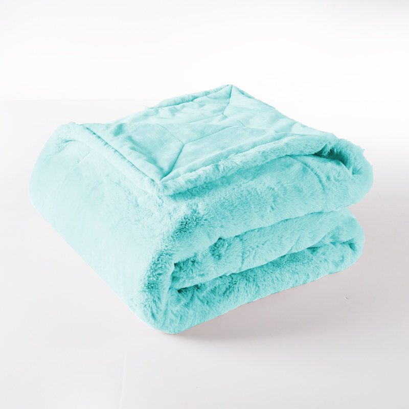 Jeté lourd en fausse fourrure, L 60 po x L 80 po, Turquoise blanchi