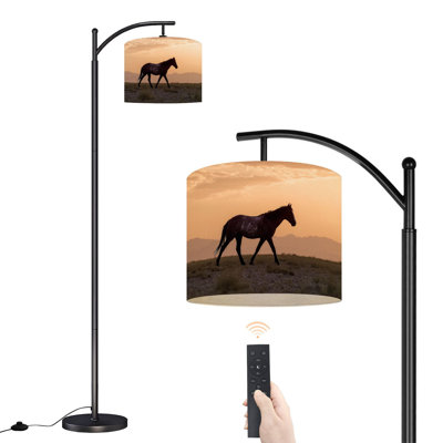 Arc Floor Lamp Wild Horse Sunset Desert Floor Lamps with Remote LED Lights Adjustable Lamp Shades Tall Standing Lamps for Reading Office Living Room