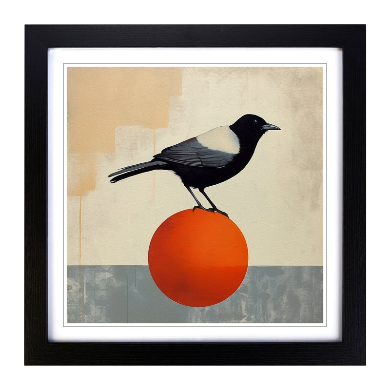 Crow Bauhaus No.3 - Single Picture Frame Print on Wood, Black