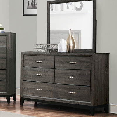 Mobilier de chambre à coucher en bois poli à finition grise avec commode 1 tiroir 6 pièces Contemporary Design