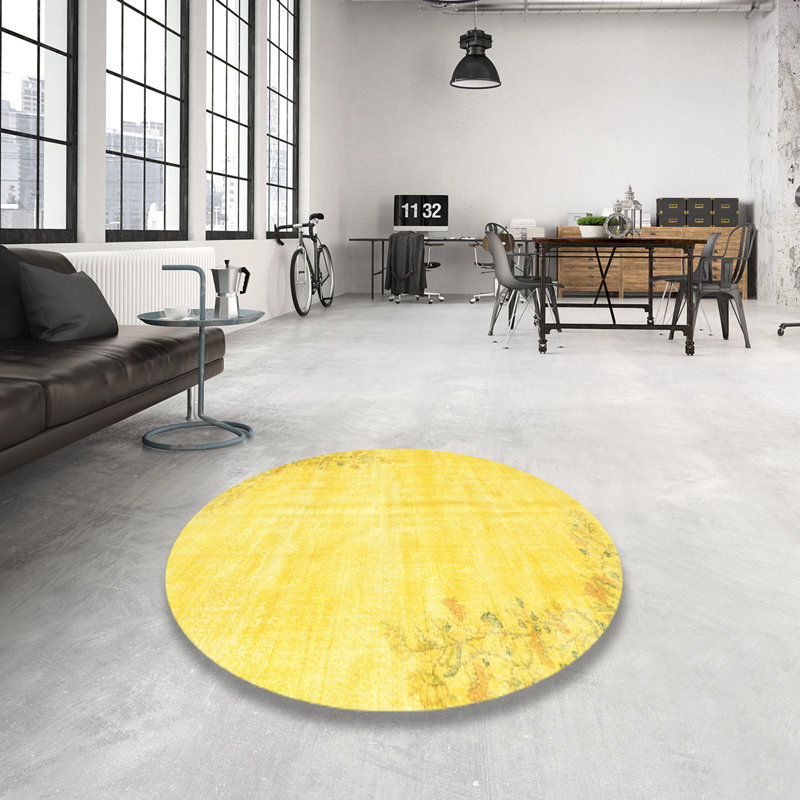 Tapis contemporain jaune, Rond 3 pi