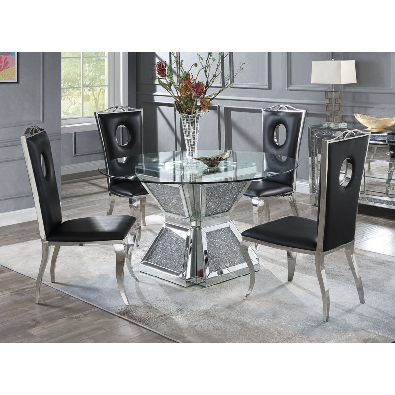 Round Glass Top Metal Base Dining Table