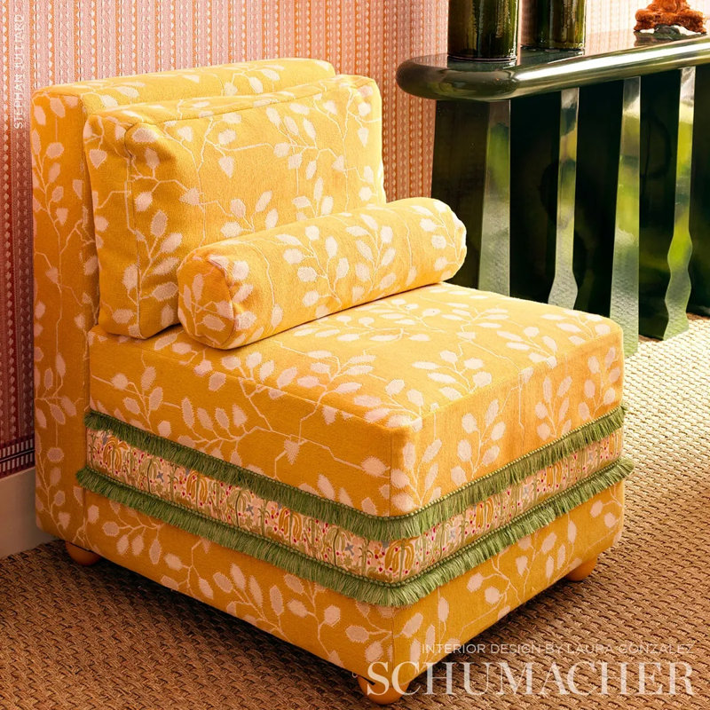 Schumacher x Neisha Crosland Tumble Weed Appliqué Fabric, Buttercup