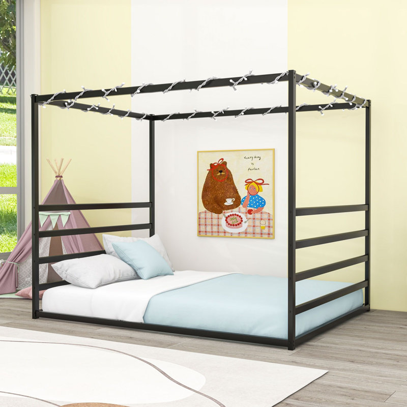 Structure de lit pour grand lit en fer avec garde-corps et cadre supérieur carré