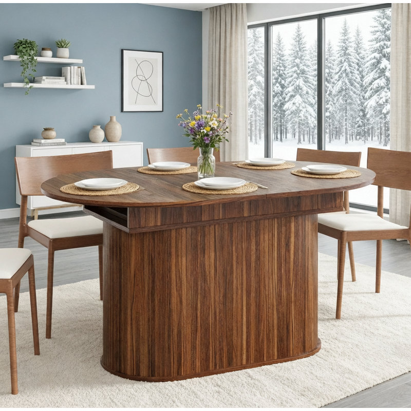 Latitude Run® Extendable Dining Table with Striped Legs for Living Room ...