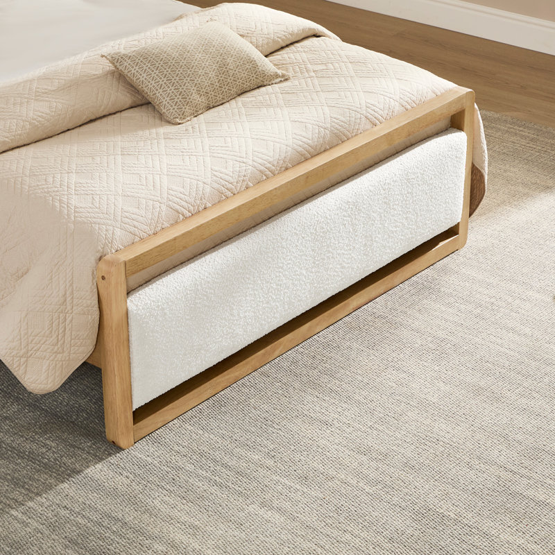 Structure de lit rembourrée moderne en bois massif avec USB, Crème, Grand