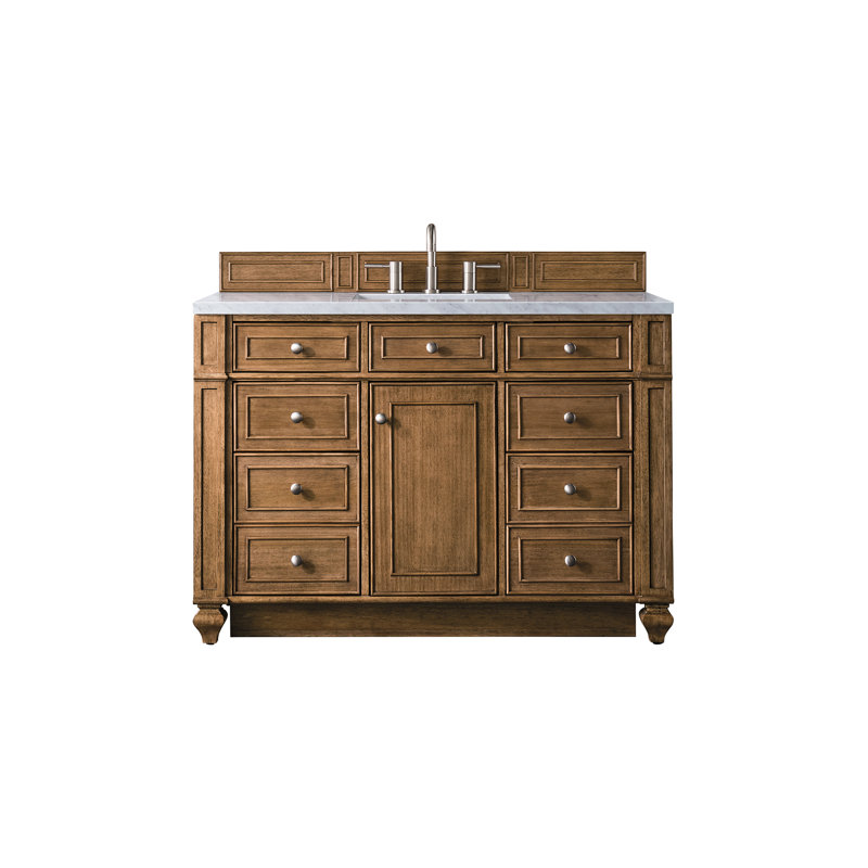 Bristol 48'' W Single Vanity, Carrara White, Saddle Brown, 8" Widespread