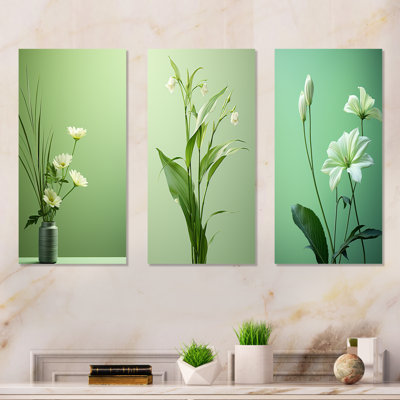 «Simplistic Flora Petal Bliss - Flowers», ensemble de 3 reproductions d'art en métal