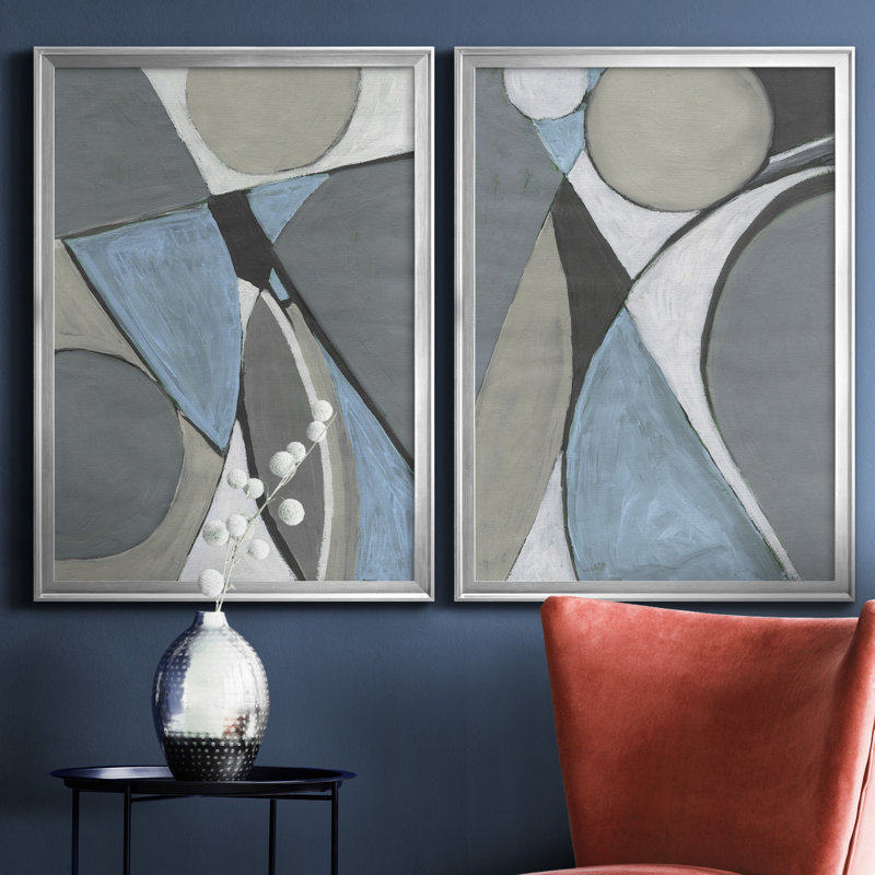 Un doux bijou géométrique I - ensemble de 2 imprimés, H 22,5 po x l 61 po x P 1,5 po, Toile encadrée argentée, Pas de tapis