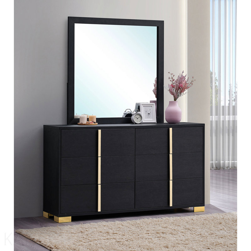 Commode 6 tiroirs avec miroir noir