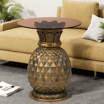 Tables de bout en ananas, plateau en verre 19,69 po, décor de patio rustique compact