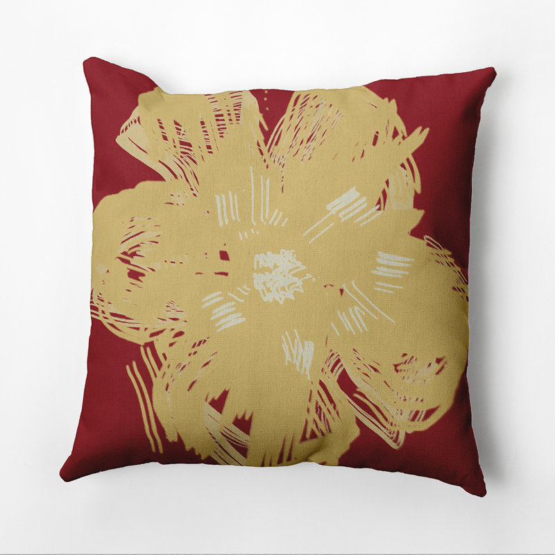 Floral Outdoor Reversible Throw Pillow, 18" H x 18" W x 7" D, Red