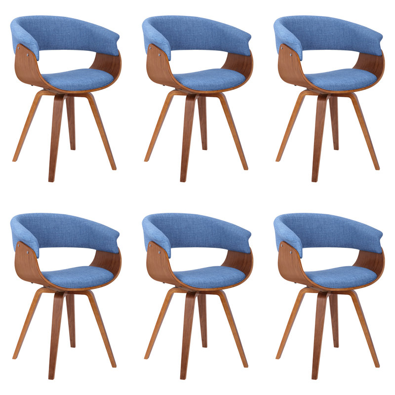 Summer Contemporary Upholstered Dining Chair , Walnut, 6, Blue
